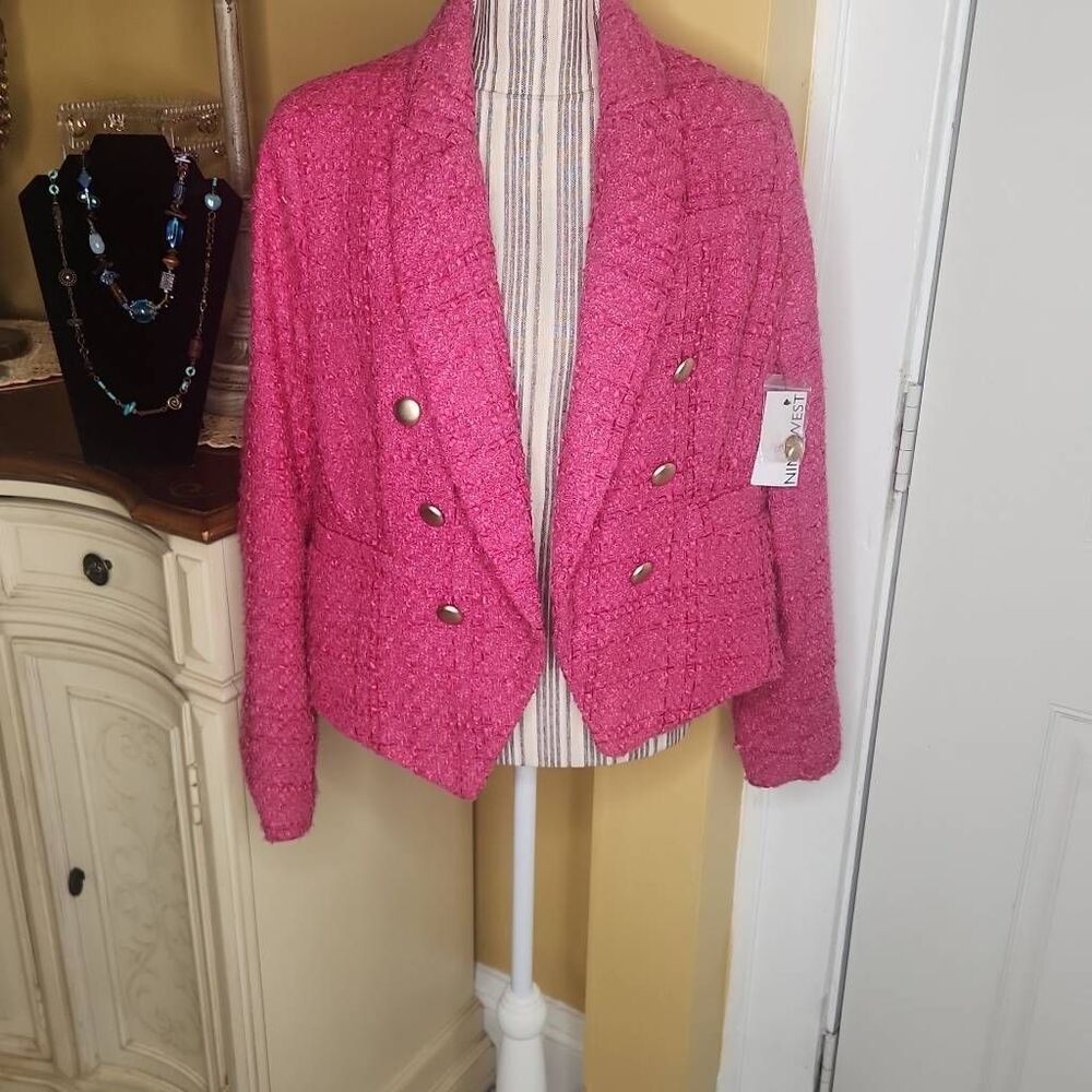 NWT Nine West pink Tweed blazer womens size L